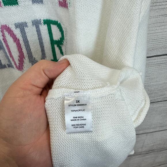Adrienne Vittadini Plus Size White Knit Rolled Hem Happy Hour Sweater Size 3X - Picture 6 of 9